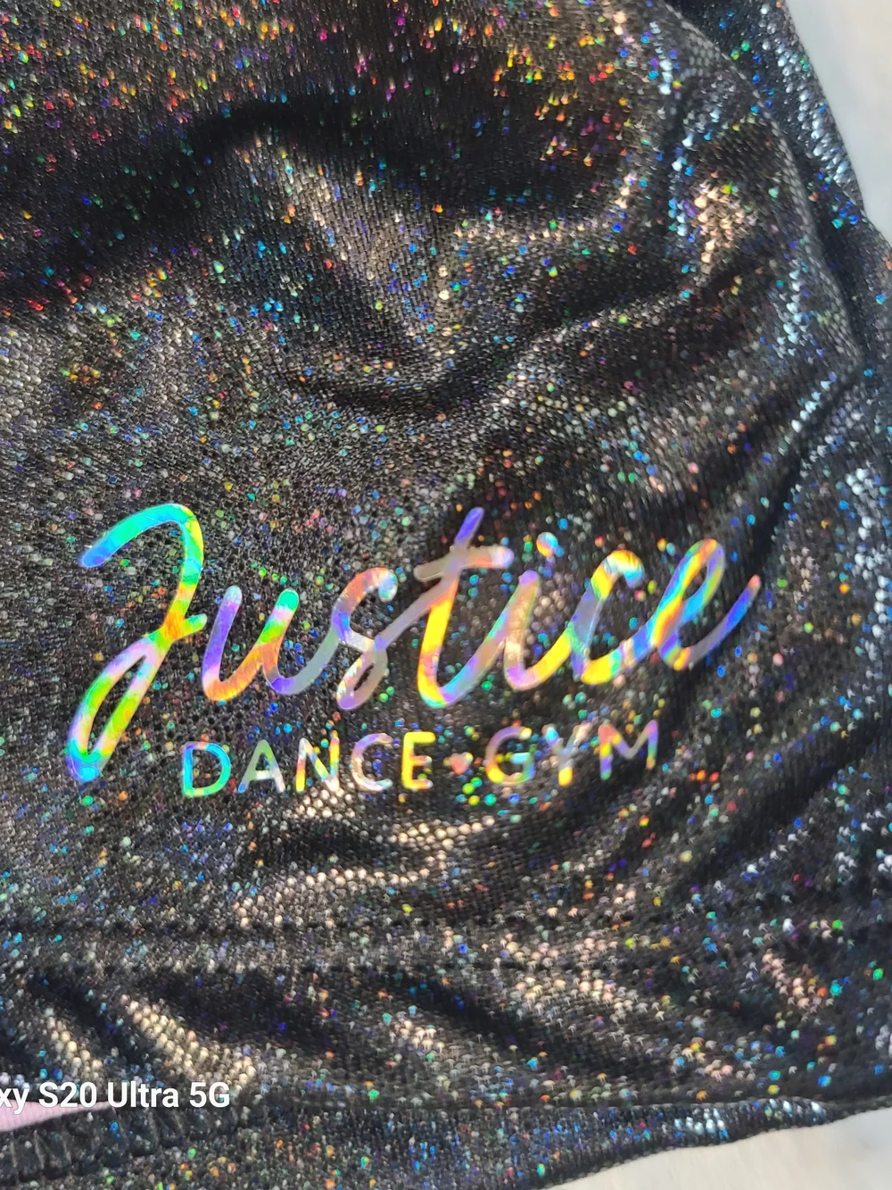 Justice Dance Gym Holographic Logo Crop Top - Black Sparkle